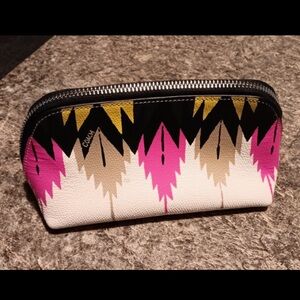 Retired Coach Vibrant Yellow and Pink cosmetic Bag with a TRIBAL Design